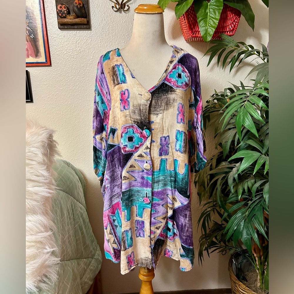 90s vintage pastel flowy button down blouse